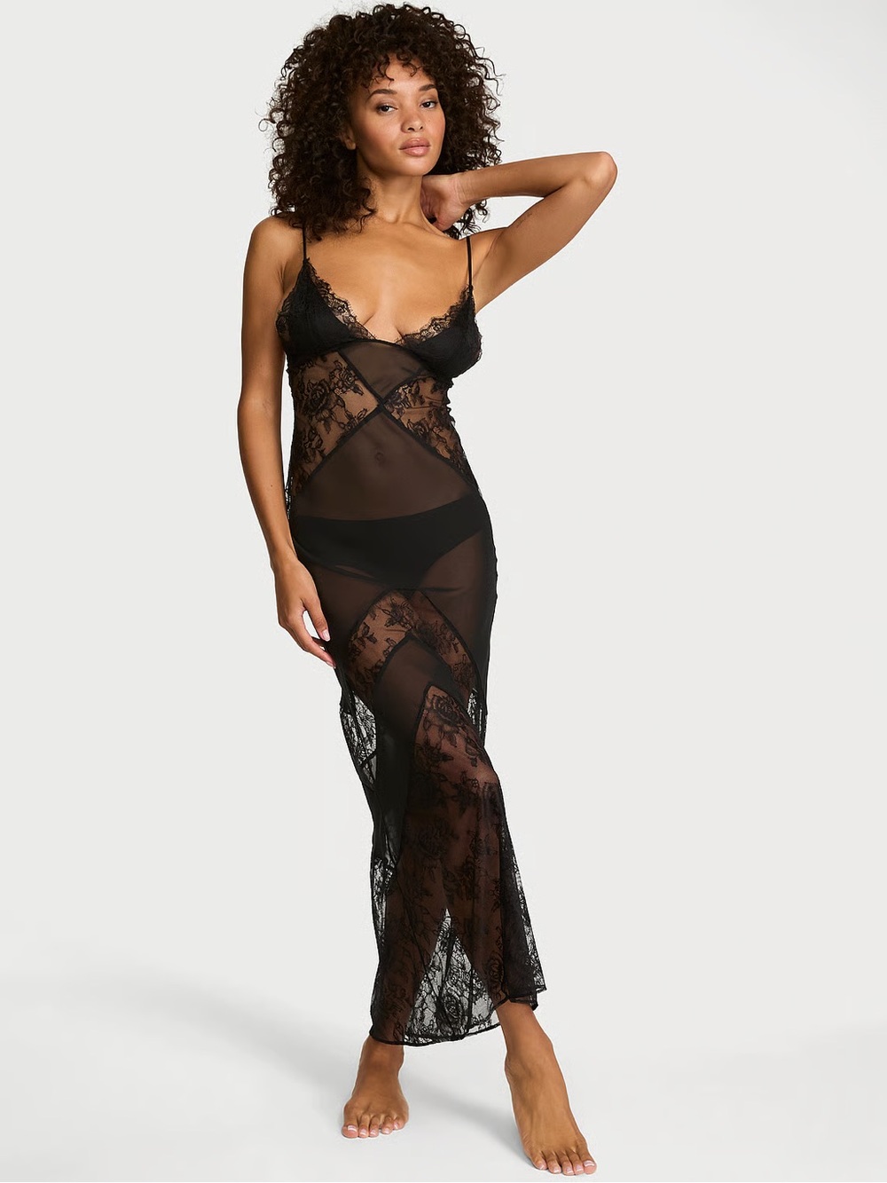 Victoria’s Secret VERY SEXY Chiffon & Rose Lace Maxi Slip Dress